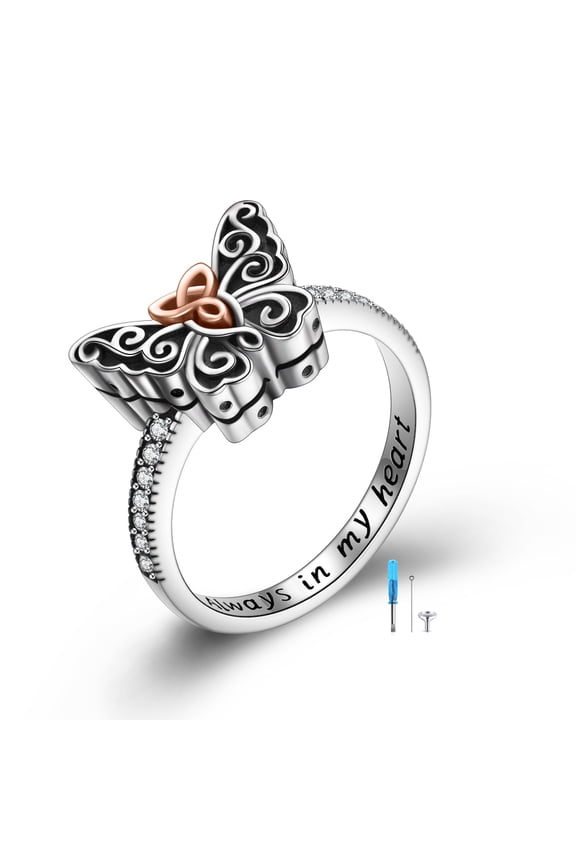 Butterfly Urn Ring for Ashes 925 Sterling Silver Urn Ring Cremation Jewelry Gifts for Women #8