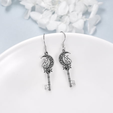 XATENJE Cat Dangle Earrings 925 Sterling Silver Cat Earrings Goth Jewelry Gifts for Women
