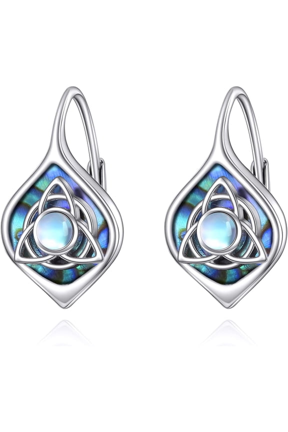 Celtic Earrings 925 Sterling Silver Moonstone Celtic Knot Hoop Earrings Irish Jewelry Gifts for Women