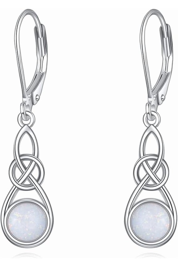 Celtic Knot Sterling Silver Opal Earrings - Irish Jewelry Gifts For Women
