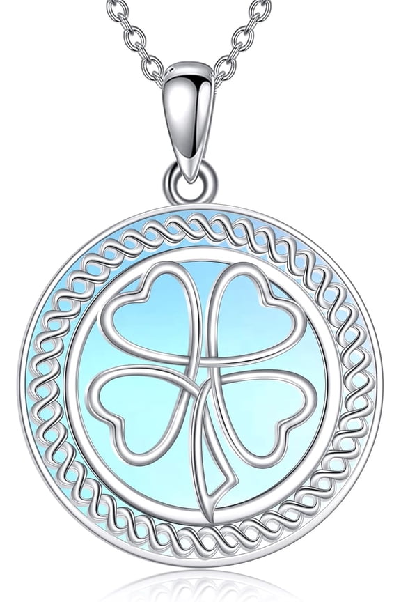 Clover Necklace 925 Sterling Silver Moonstone Shamrock Pendant Necklace Clover Jewelry Gifts for Women
