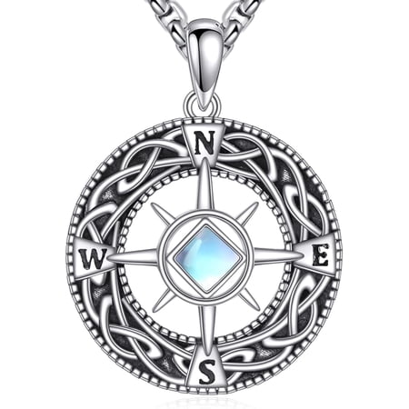 XATENJE Compass Necklace 925 Sterling Silver Sobriety AA Pendant Compass Travel Amulet Graduation Jewelry Gifts for Women