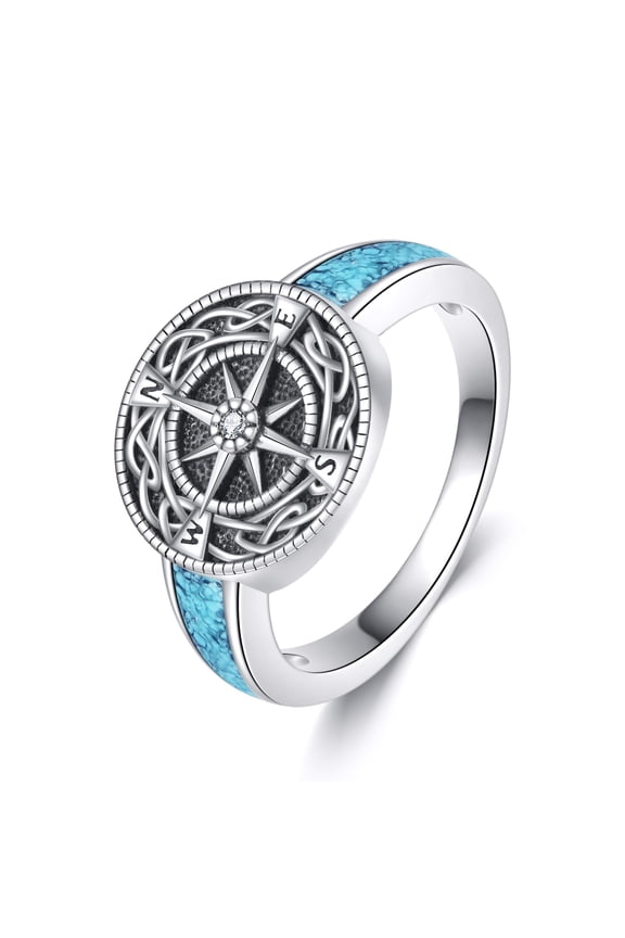 Compass Ring 925 Sterling Silver Compass Signet Ring with Celtic Knot and Turquoise Graduation Jewelry Gifts for Women Men #7