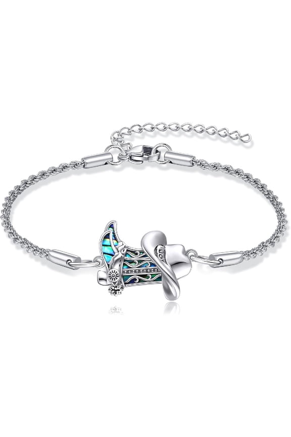 Cowboy Bracelet 925 Sterling Silver Cowgirl Boot Hat Bracelet Western Jewelry For Women Men