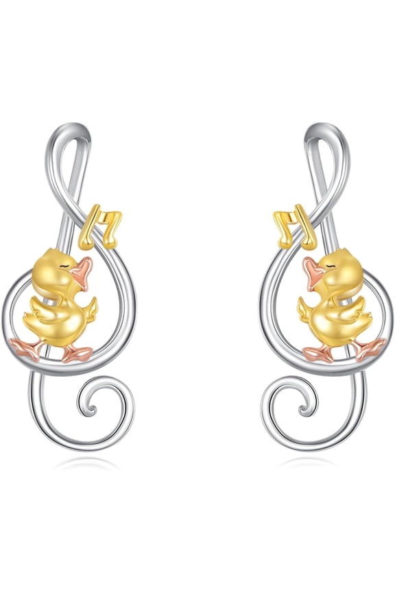 Duck Earrings 925 Sterling Silver Duck Stud Earrings Music Note Animals Jewelry Gifts for Women