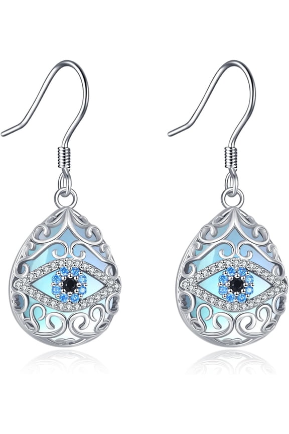 Evil Eye Earrings 925 Sterling Silver Moonstone Evil Eye Earrings Protection Amulet Jewelry for Women