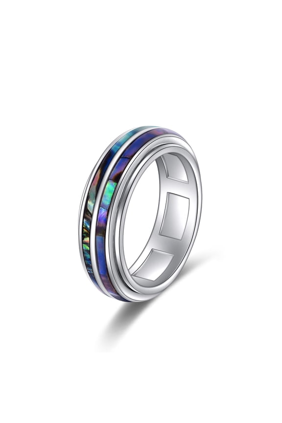 Fidget Ring 925 Sterling Silver Abalone Shell Spinner Ring for Women Anxiety Rings Abalone Shell Spinning Ring Fidget Jewelry Gifts for Women Size 8