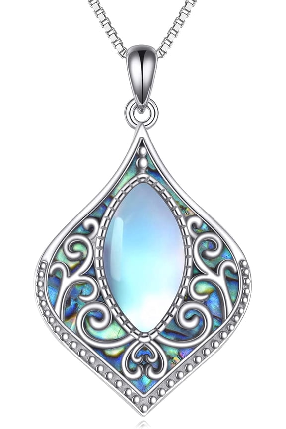 Filigree Moonstone Necklace 925 Sterling Silver Bohemian Irish Celtic Necklace Abalone Shell Filigree Jewelry Gifts For Women
