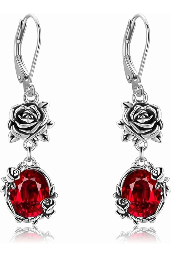 Gothic Rose Earrings Sterling Silver Black Rose Flower Earrings Gothic Flower Jewelry for Women
