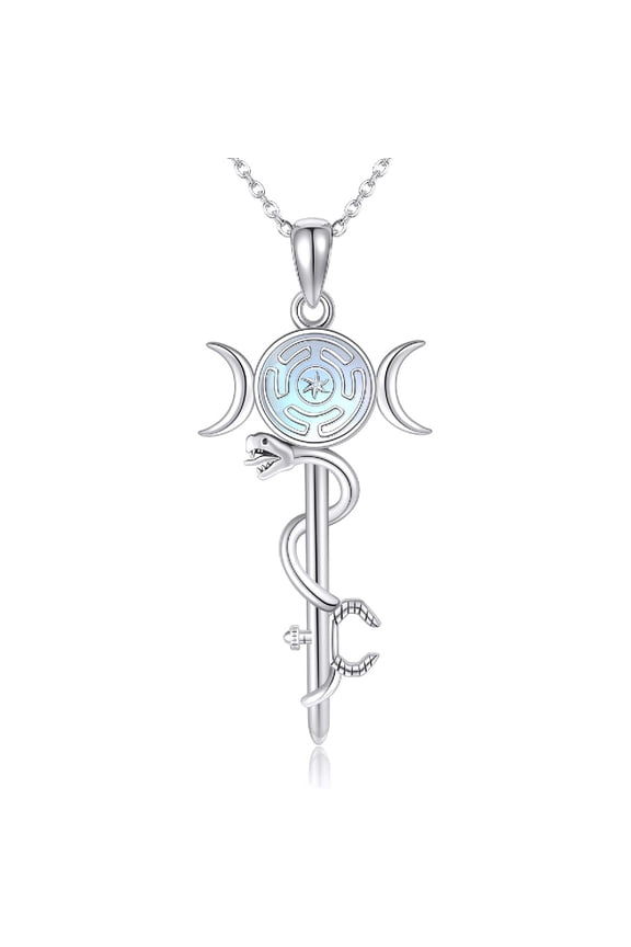 Hecate Necklace 925 Silver Wiccan Wheel of Hecate Triple Moon Goddess Pendant Necklace Wiccan Jewelry Gifts for Women
