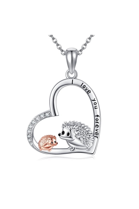 Hedgehog Necklace Sterling Silver Hedgehog Heart Pendant Necklace Hedgehog Jewelry Gifts for Women Hedgehog Lovers
