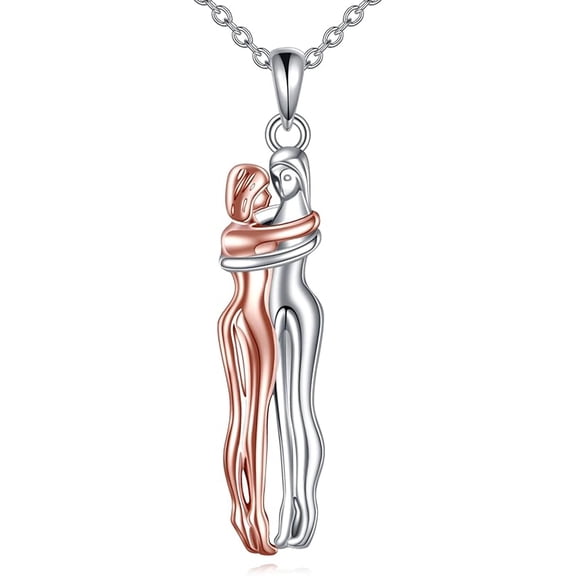 XATENJE Hug Necklace 925 Sterling Silver Hugging Pendant Necklace Couples Necklace Anniversary Jewelry Gifts for Women