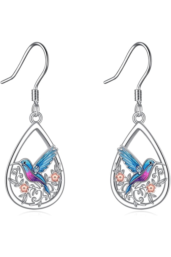 Hummingbird Earrings 925 Sterling Silver Animal Dangle Drop Earrings Hummingbird Jewelry for Women Lovers