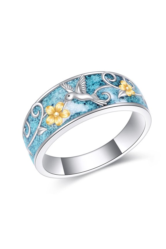 Hummingbird Rings 925 Sterling Silver Turquoise Ring Jewellery Gift For Women Men (Hummingbird, 9)