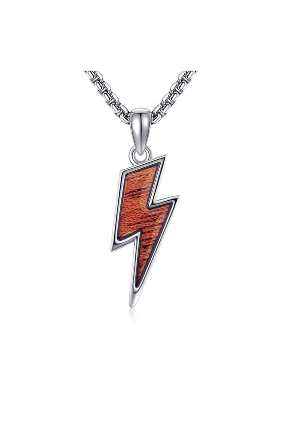 Lightning Bolt Necklace 925 Sterling Silver Wooden Lightning Bolt Pendant Jewelry Gifts for Men Women