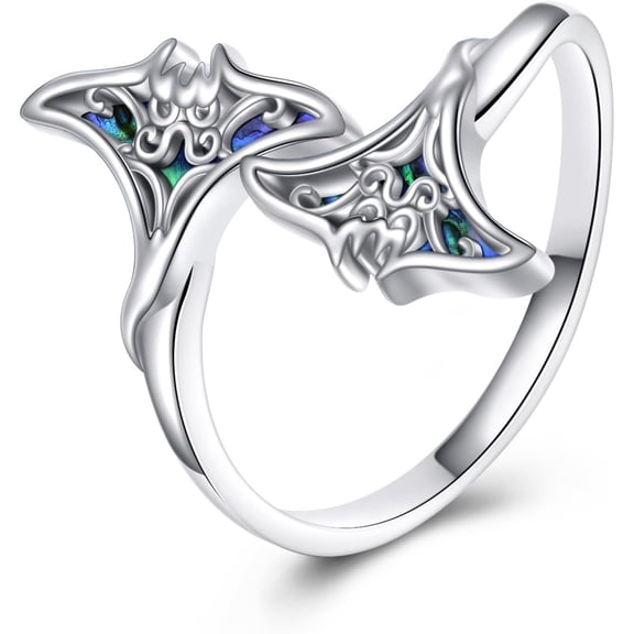 XATENJE Manta Ray Ring 925 Sterling Silver Abalone Shell Stingray Ring Ocean Animal Jewelry Gift