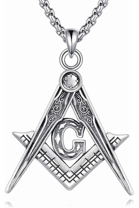Masonic Necklace 925 Sterling Silver Free and Accepted Masons Pendant Necklace Freemason Compass Symbol Jewelry for Men Women