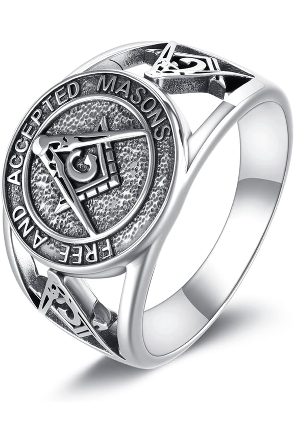 Masonic Ring 925 Sterling Silver Free and Accepted Masons Ring Freemason Compass Symbol Jewelry Gifts for Men Women