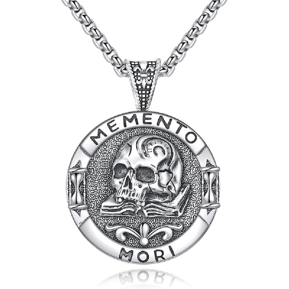 XATENJE Memento Mori Necklace for Men 925 Sterling Silver Memento Mori Pendant Necklace Skull Stoic Necklace Jewelry Gifts for Women