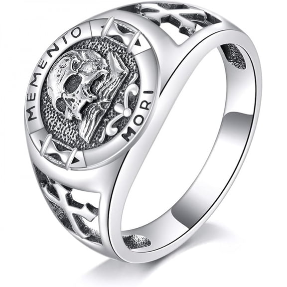 XATENJE  Memento Mori Ring 925 Sterling Silver Memento Mori Ring Skull Stoic Jewelry For Men Women #8
