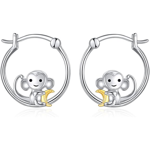 XATENJE Monkey Earrings Sterling Silver Cute Banana Hoop Earrings Animal Jewelry Gifts for Women