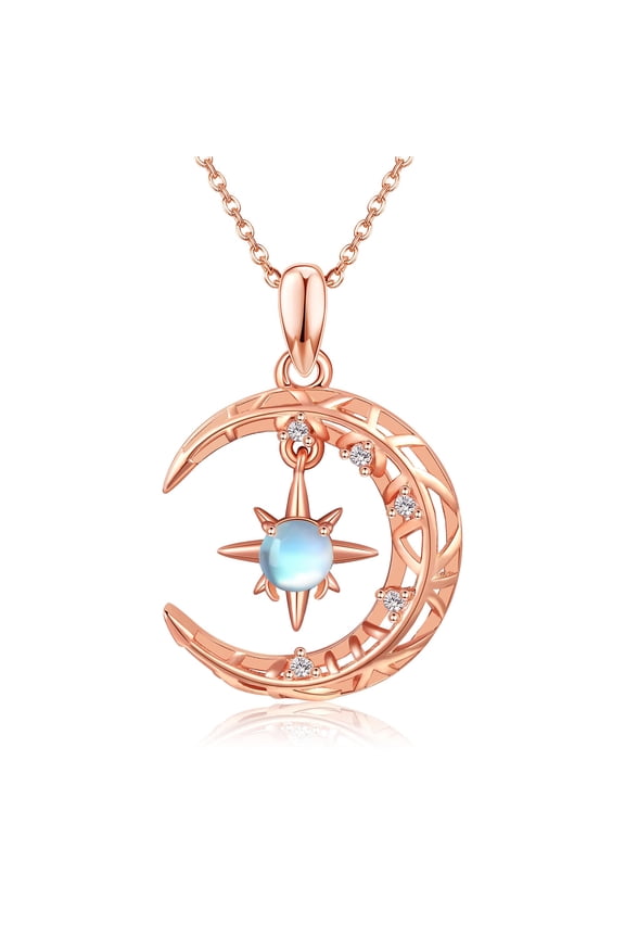 Moonstone Moon Star Necklace 925 Sterling Silver Moon Star Necklace Moonstone Jewelry Gift for Women