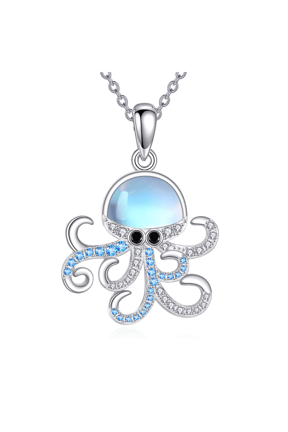 Moonstone Octopus Necklace Sterling Silver Octopus Ocean Pendant Necklace Octopus Jewelry for Women Sea Lover
