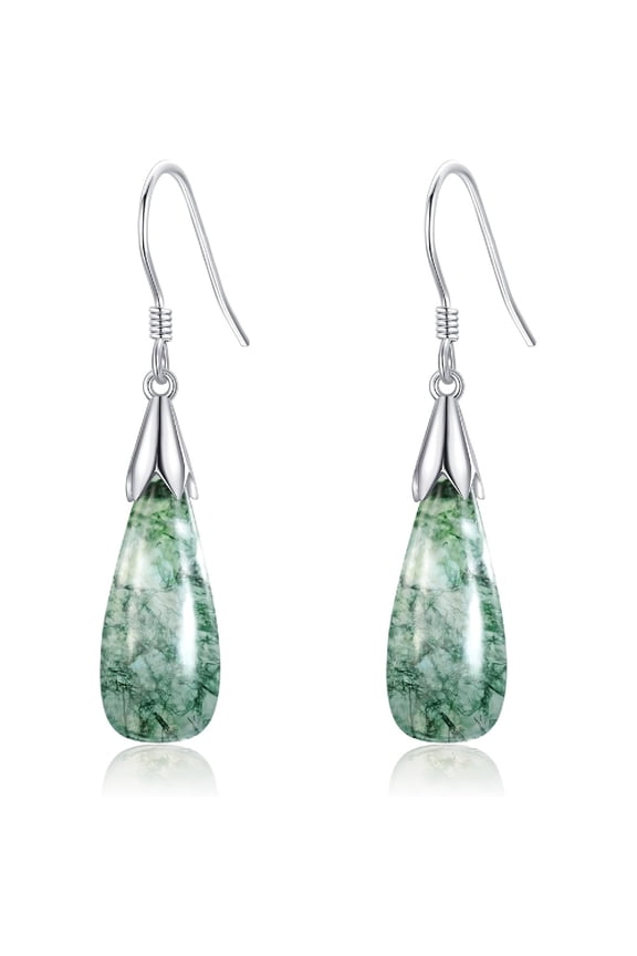 Moss Agate Earrings 925 Sterling Silver Teardrop Dangle Gemstone Earrings Moss Agate Jewelry Gifts For Women Mother