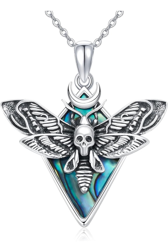 Moth Necklace Sterling Silver Death Skull Moth Pendant Necklace Gothic Jewelry Gift for Women Men