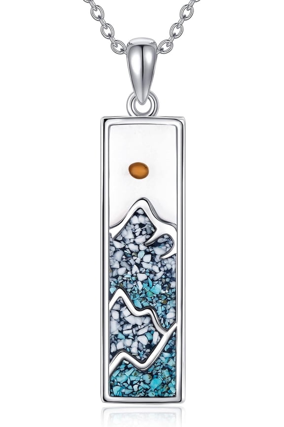 Mountain Necklace Sterling Silver Mountains Pendant Necklace Turquoise Jewelry for Women Hikers Campers Nature Lovers