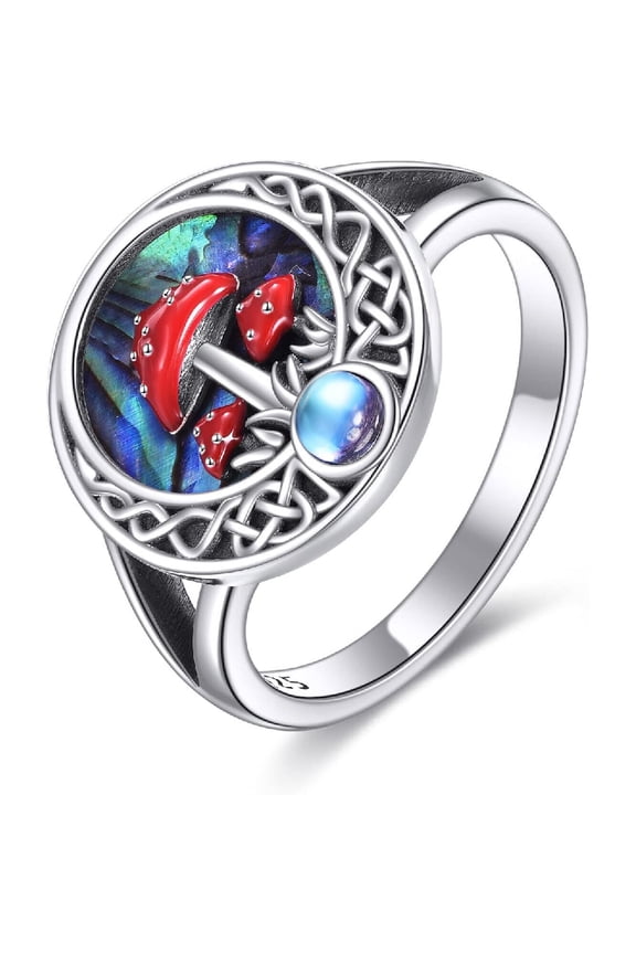 Mushroom Ring 925 Sterling Silver Red Mushroom Ring Moonstone Magic Mushroom Jewelry Gifts For Women