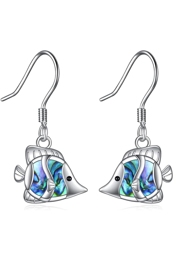 Ocean Earrings 925 Sterling Silver Fish Earrings Dangle Ocean Beach jewelry Gifts for Women