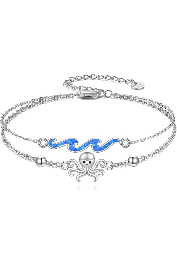 Octopus Bracelet For Women 925 Sterling Silver Octopus Bracelet Blue Opal Wave Bracelet Adjustable Ocean Jewelry Gift for Women