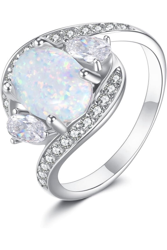 Opal Ring 925 Sterling Silver Oval Opal Rings Wedding Engagement Promise Ring Jewelry for Her Women (7)