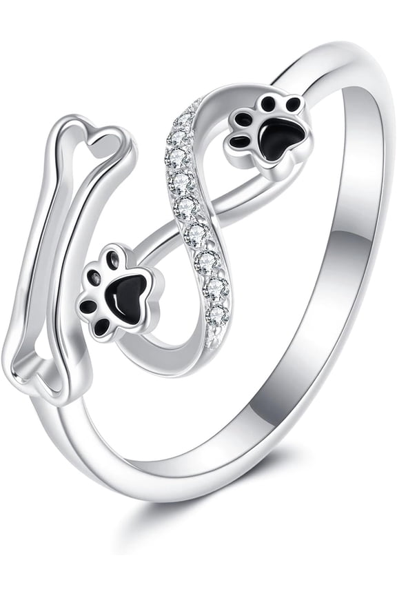 Paw Print Ring 925 Sterling Silver Bone Ring Infinity Paw Print Jewelry Gifts for Women