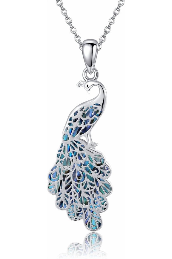Peacock Gifts for Women Sterling Silver Abalone Shell Peacock Necklace Peacock Bird Feather Pendant Jewelry