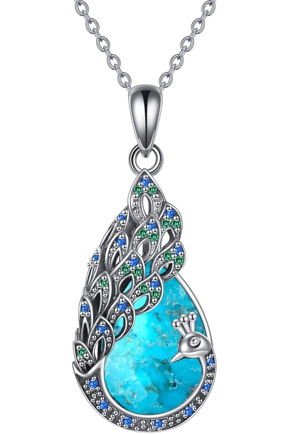 Peacock Necklace 925 Sterling Silver Turquoise Peacock Pendant Necklace Peacock Jewelry Gifts for Women Mother Peacock Lover