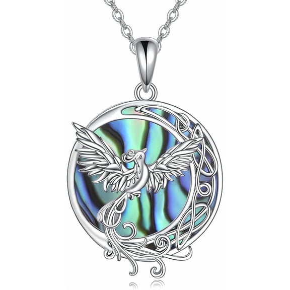 XATENJE Phoenix Necklace Sterling Silver Abalone shell Phoenix Crescent Moon Pendant Necklace Jewelry Gifts For Women Mom