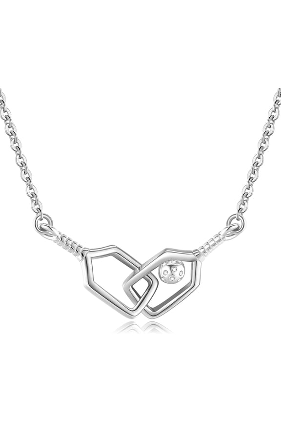 Pickleball Necklace S925 Gold Plating Pickleball Paddle And Ball Pendant Necklace Sports Jewelry Gifts For Women Pickleball Lovers (SILVER)
