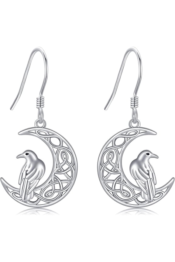 Raven Earrings 925 Sterling Silver Crow Drop Earrings Raven Jewelry Crow Gift for Women