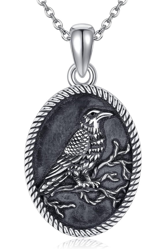 Raven Necklace 925 Sterling Silver Gothic Crow Pendant Necklace Raven Jewelry for Women