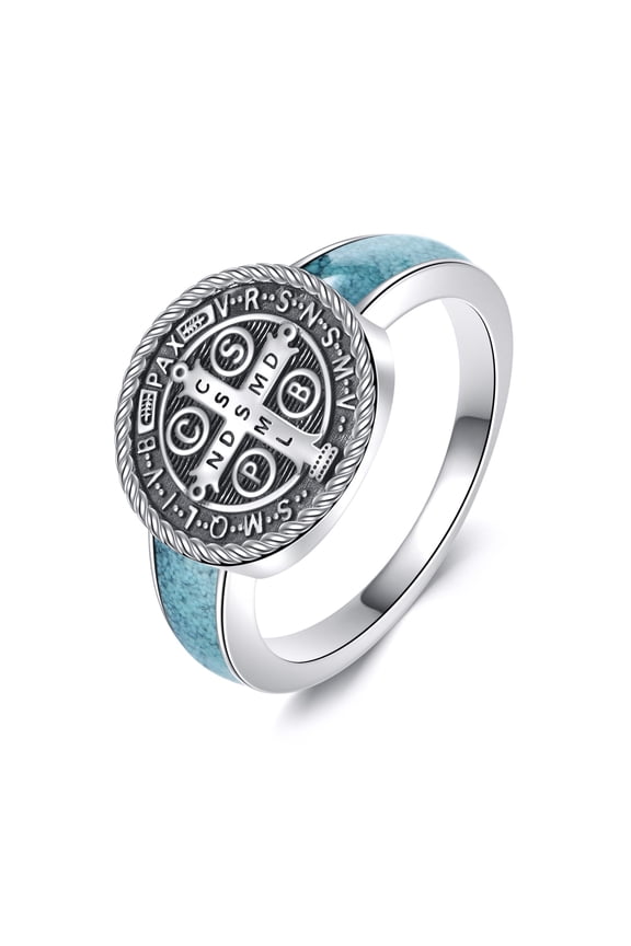 Saint Benedict Ring 925 Sterling Silver St Benedict Medal Signet Ring Religious Jewelry Gifts for Women Men #7