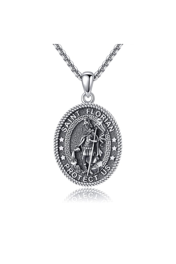 Saint Florian Necklace 925 Sterling Silver Religious Protector Pendant Necklaces St Florian Jewelry Gift for Women Men