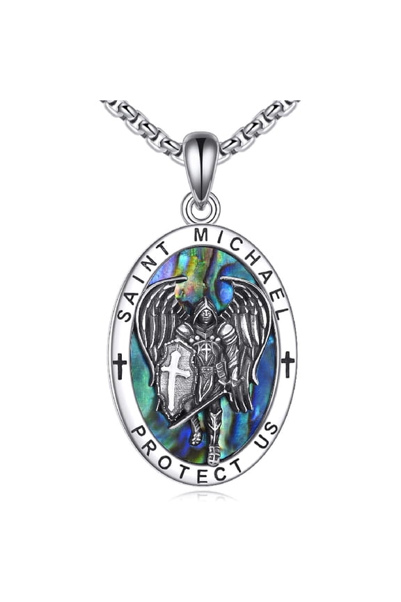 Saint Michael Necklace for Men Women 925 Sterling St Michael Pendant Necklace Religious Amulets Jewelry Gifts for Men Father