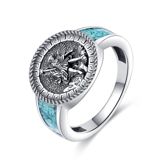 XATENJE Saint Michael Ring 925 Sterling Silver St. Michael The Great Protector Archangel Defeating Satan Religious Amulet Signet Ring Saint Michael Jewelry Gifts for Men Women#10