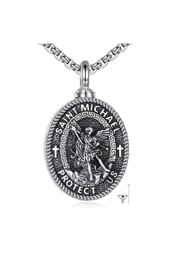 Saint Michael Urn Necklaces for Ashes Sterling Silver St Michael Cremation Jewelry for Ashes Memory Jewelry for Women Men