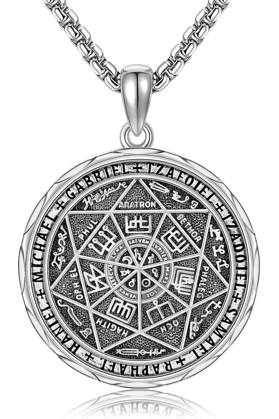 Seven Archangels Necklace Sterling Silver Seal of The 7 Archangel Michael Medal Pendant Protector Amulets Jewelry Gifts for Women Mens