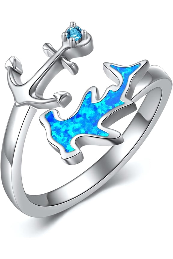 Shark/Sea Turtle Ring 925 Sterling Silver Adjustable Hammerhead Shark/Sea Turtle Ring Ocean Animals Jewelry Gift For Women