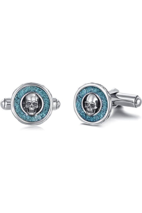 Skull Cufflinks 925 Sterling Silver Goth Turquoise Cuff Links Tuxedo Shirt Studs Gothic Skull Cufflinks Jewelry Gifts for Men
