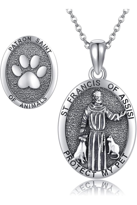St Francis Of Assisi Necklace 925 Sterling Silver St Francis Medal Patron Saint Of Animals Necklace Religious Amulets Jewelry Gifts for Men Women